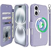 VANAVAGY Compatible for iPhone 16 Wallet Case for Magsafe Wireless Charging, PU Leather Flip Folio Case with Wristlet [Screen Protector & Camera Cover] with RFID Blocking Card Holder,Clove Purple
