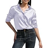 MEME XTRA Women's Long Sleeve Satin Shirt - Silk-Like Elegant Dress Shirt with One Collar Button Closure for Office Ladies
