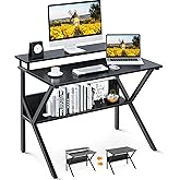 ODK Small Desk, 27.5 Inch Computer Desk for Small Spaces, Kids Desk with Storage, Study Table with Monitor Stand for Homeschool, Black