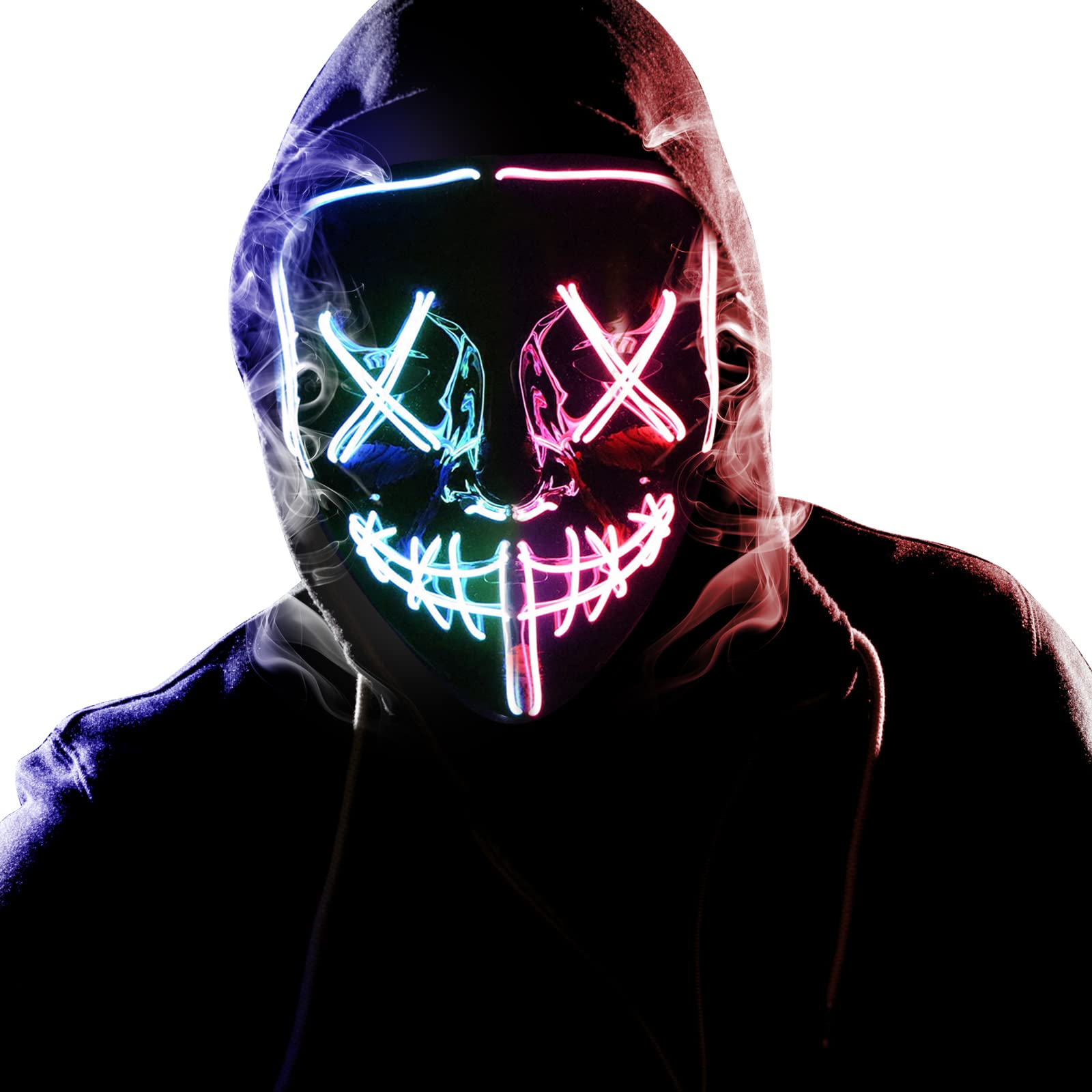 LED Halloween Scary Mask Light-Up Purge Mask for Adults & Kids, EL Wire Neon Cosplay Costume Mask for Parties, Festivals & Halloween Gifts (Ice Blue Pink)