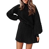 COCCKO Womens 2 Piece Skirt Sets Fall Fashion 2025 Mock Neck Ribbed Knit Sweaters And Mini Skirt Two Piece Outfits