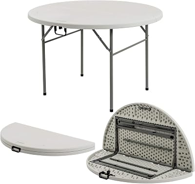 Harbour Housewares Folding Trestle Table 4ft 120cm White Round Carry Handle