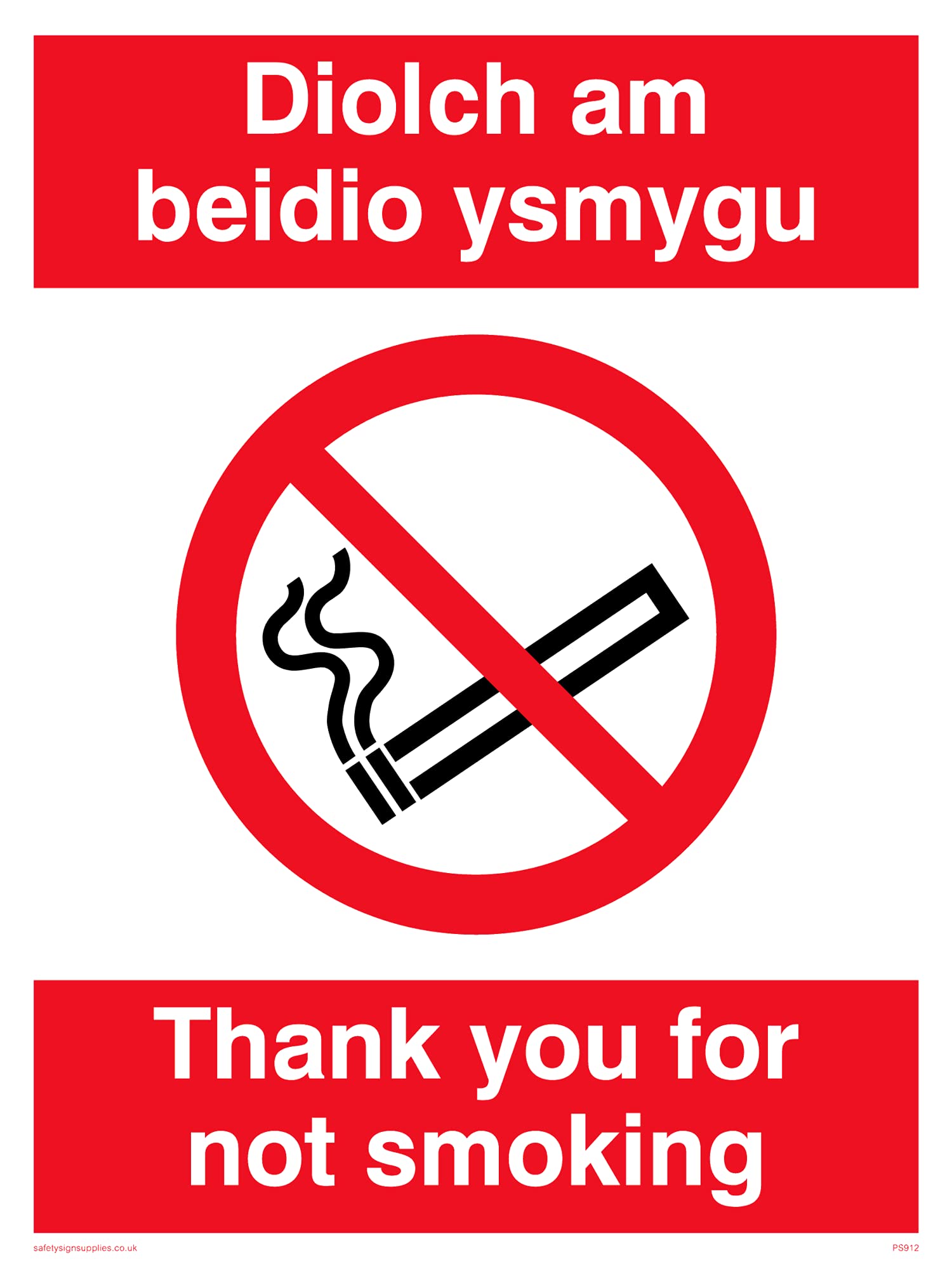 Pack of five - Thanks For Not Smoking Welsh Sign - 150x200mm - A5P