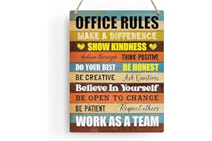 BELLOWDEER Office Decor Inspirational Office Rules Quote Wall Decor Rustic Teamwork Office Wood Plaque Office Wall Art Decor Gift for Coworker Wooden Hanging Sign Decoration for Home Office 8x10 Inches