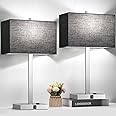 Lynnoland 21" Table Lamps with USB-A+C & AC Outlets, Touch Control 3-Way Dimmable Nightstand Lamps for Bedroom Living Room Office Reading, Black Shade Bedside Lamps, 5000K LED Bulbs Included