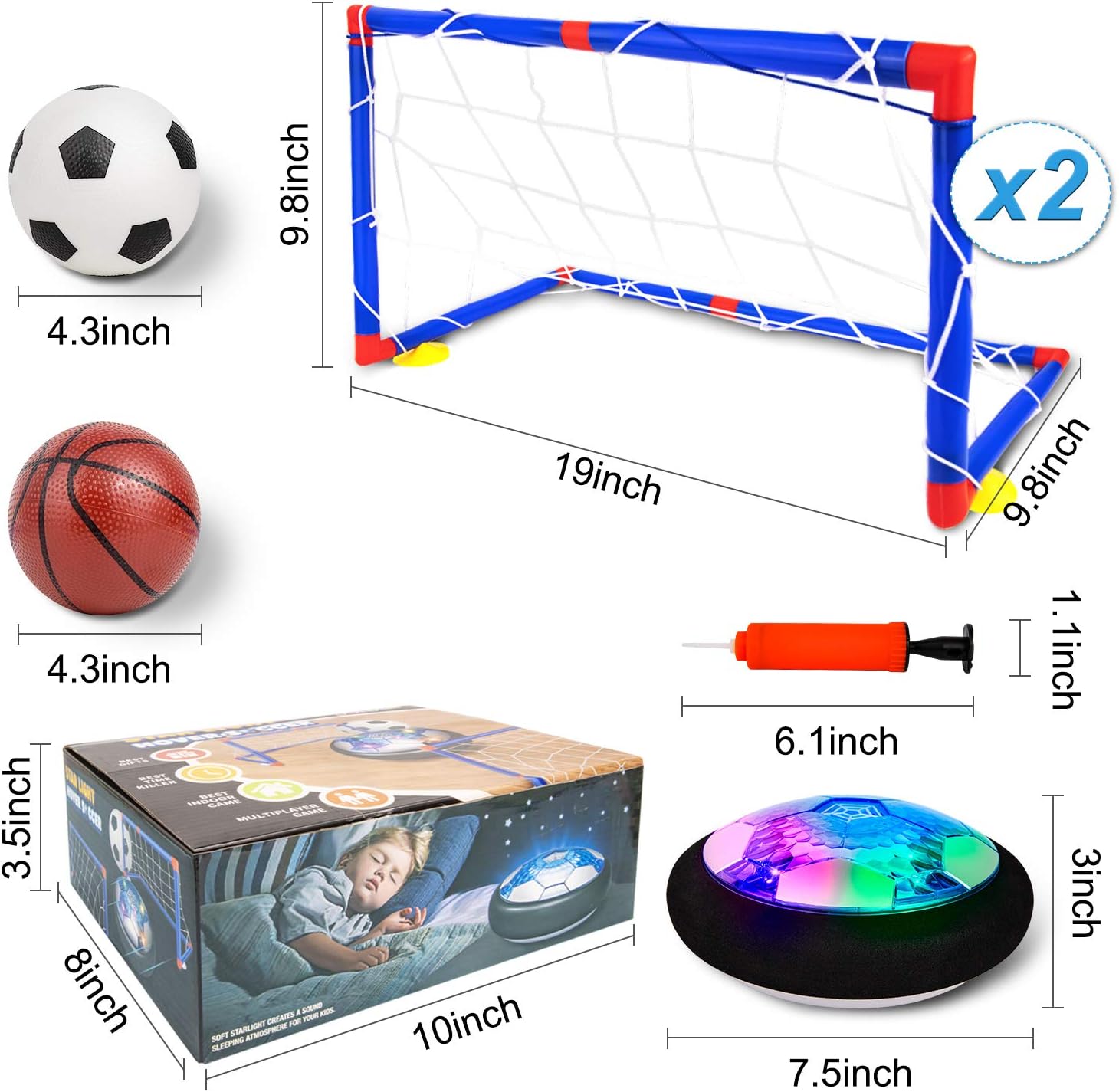 Kids Toys, Hover Soccer Ball Set with 2 Goals, Rechargeable Air Soccer with LED Light and Foam Bumper Indoor Projector Floating Ball Games Gift for 3 4 5 6 7 8-12 Years Old Boy Toddler（Newest Version）: Toys & Games