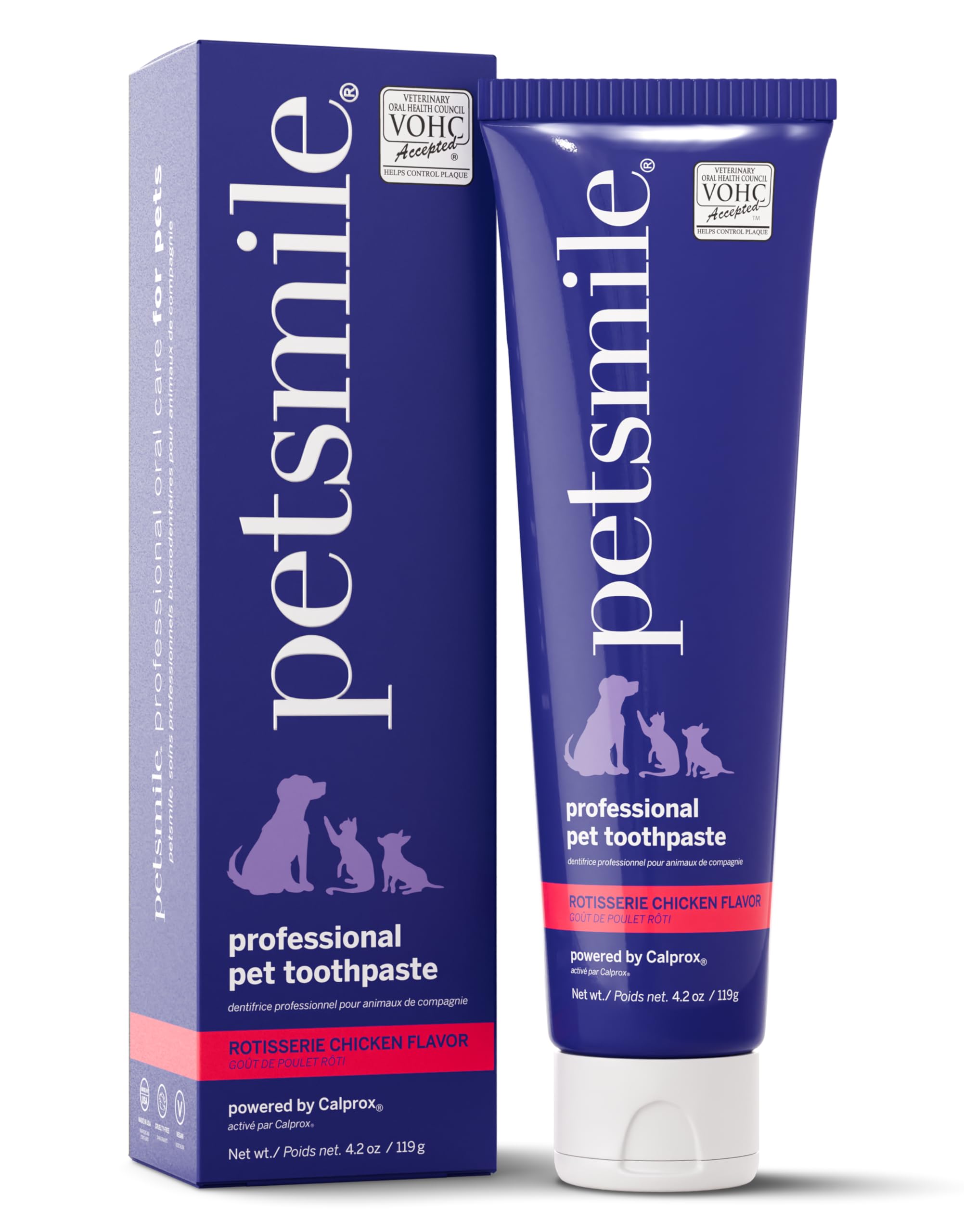 Petsmile Professional Pet Toothpaste for Cats & Dogs - Only VOHC Accepted Toothpaste - Clinically Proven to Control Plaque & Tartar Calprox Formula (Rotisserie Chicken, 119 g, 4.2 Oz)
