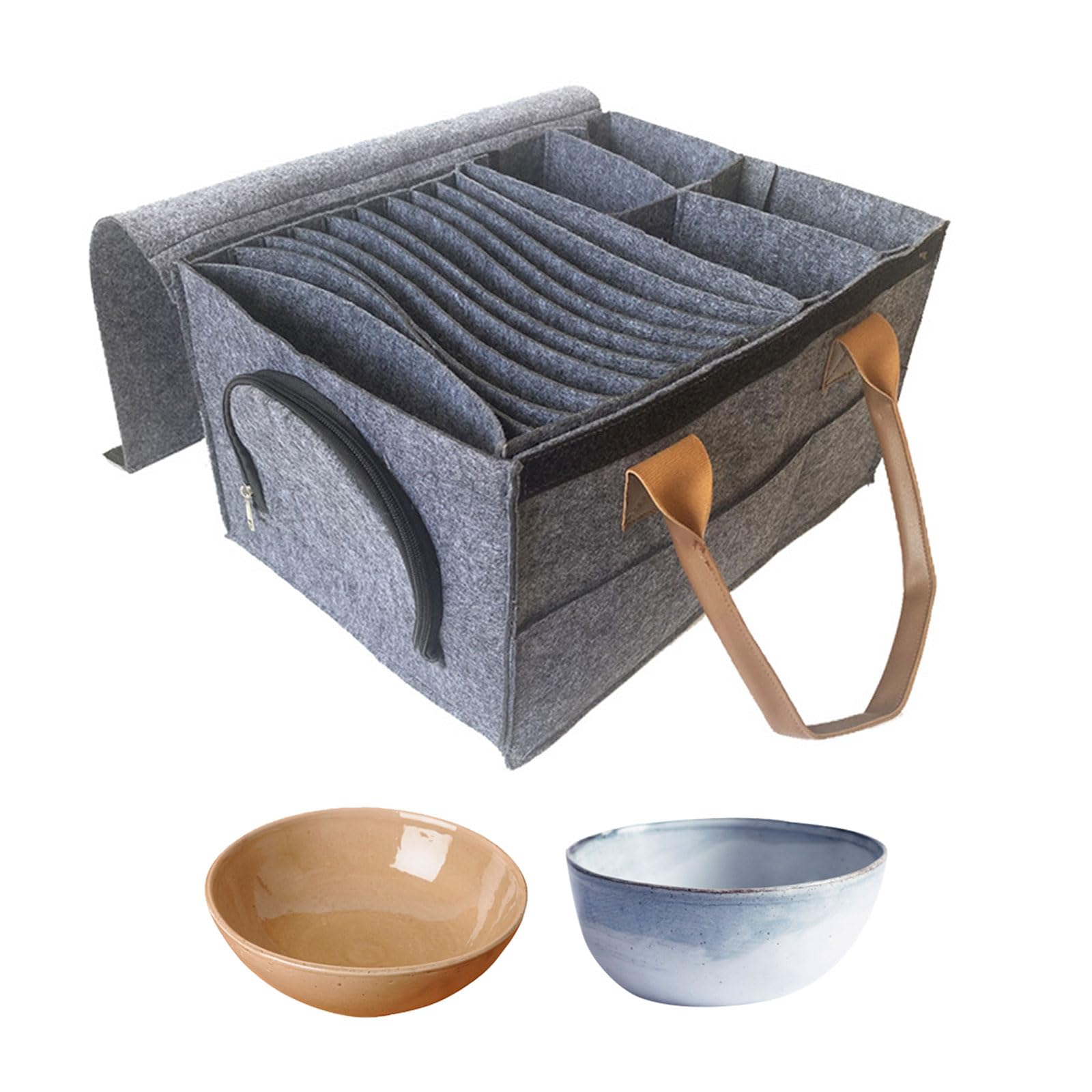 Qivine Mug Storage Bag, Foldable Plate Storage Bag, Felt Storage Containers, Hard Shell Crystal Glassware Case for Kitchen Closet, Dinnerware Moving, Picnics, Caravan