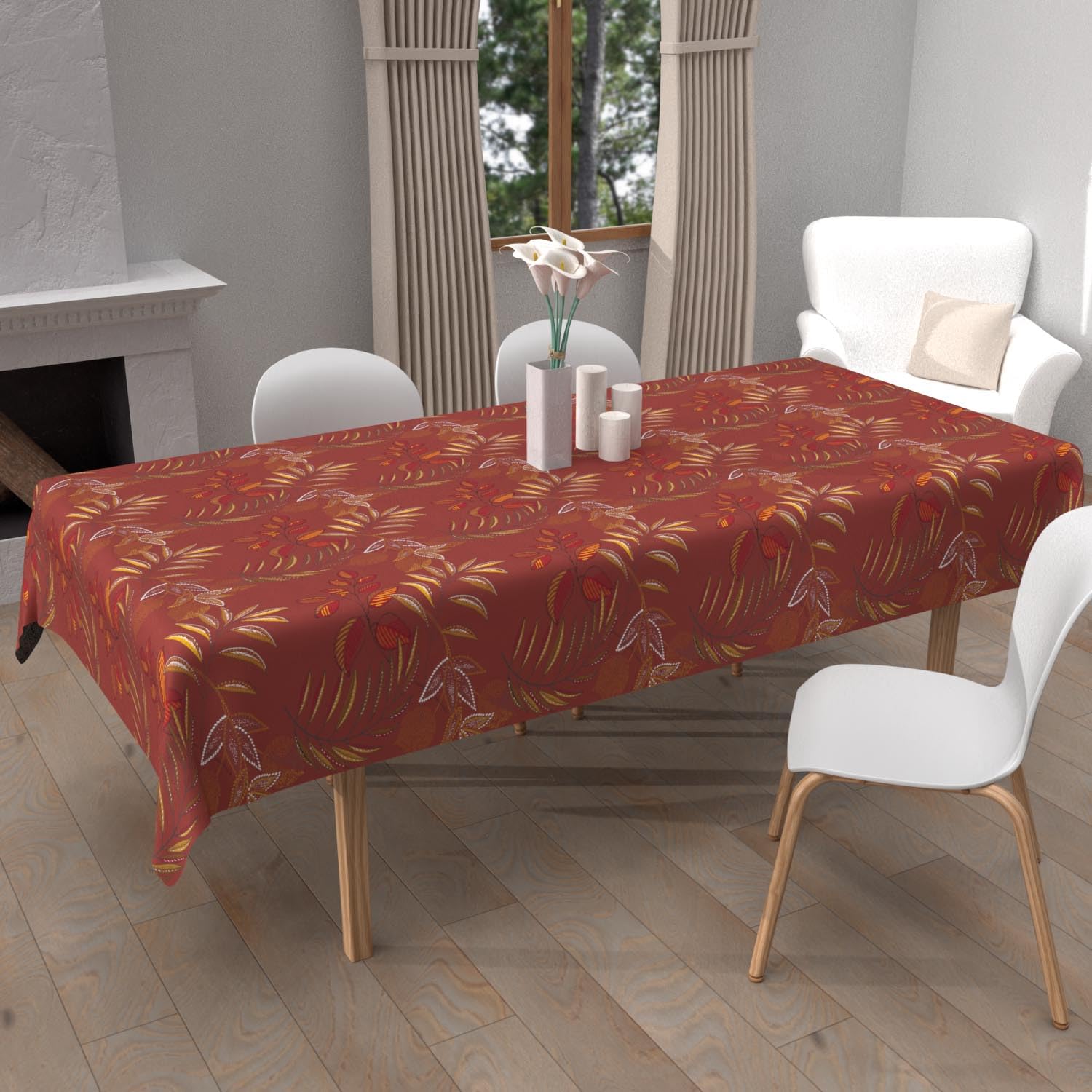 Soleil d'ocre Printed Tablecloth Stain-Resistant Rectangular 140 x 240 cm Flores