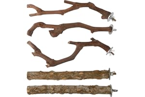 5PCS Bird Perch Stand Natural Wooden Parrot Stand Branch,3 Grape Wood Perch,2 Stand,Paw Grinding Fork Parakeet Chewing Stick 