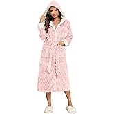 Ekouaer Womens Plush Robes Long Soft Jacquard Fluffy Bathrobe Hooded Robe Sleepwear with Pockets