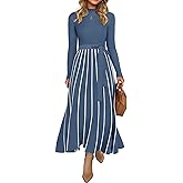ZESICA Womens 2026 Spring Turtleneck Long Sleeve Sweater Dress Tie Waist Casual Loose Ribbed Knit A Line Midi Dresses