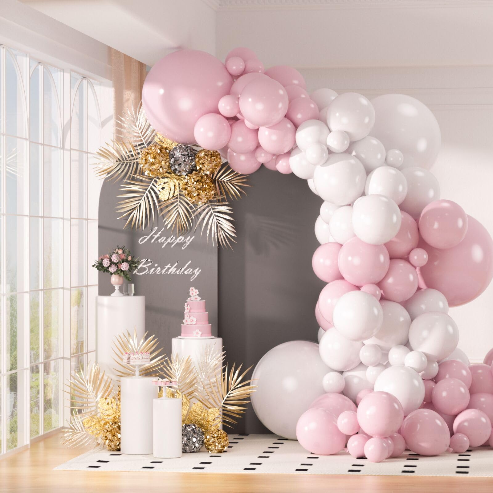Photo 1 of 130-Pack Pastel Pink & White Balloon Garland Kit - 18/12/10/5 Inch Different Sizes White and Pink Latex Balloons for Baby Shower, Princess Birthday, Wedding Arch Decor