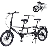 GOJLEX Foldable Tandem Bike, 20&rdquo;City Tandem Folding Bicycle, 7-Speed Adjustable Cruiser Bike Folding Bike with 3 Seats&amp; Disc Brake, CE FCC CCC