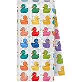 GCFET Colorful Duck Hand Towels - Kids Waffle Hand Towels for Bathroom, Duck Bathroom Decor, Rubber Ducks Decorative Kitchen Dish Towels, 16x24 Inch