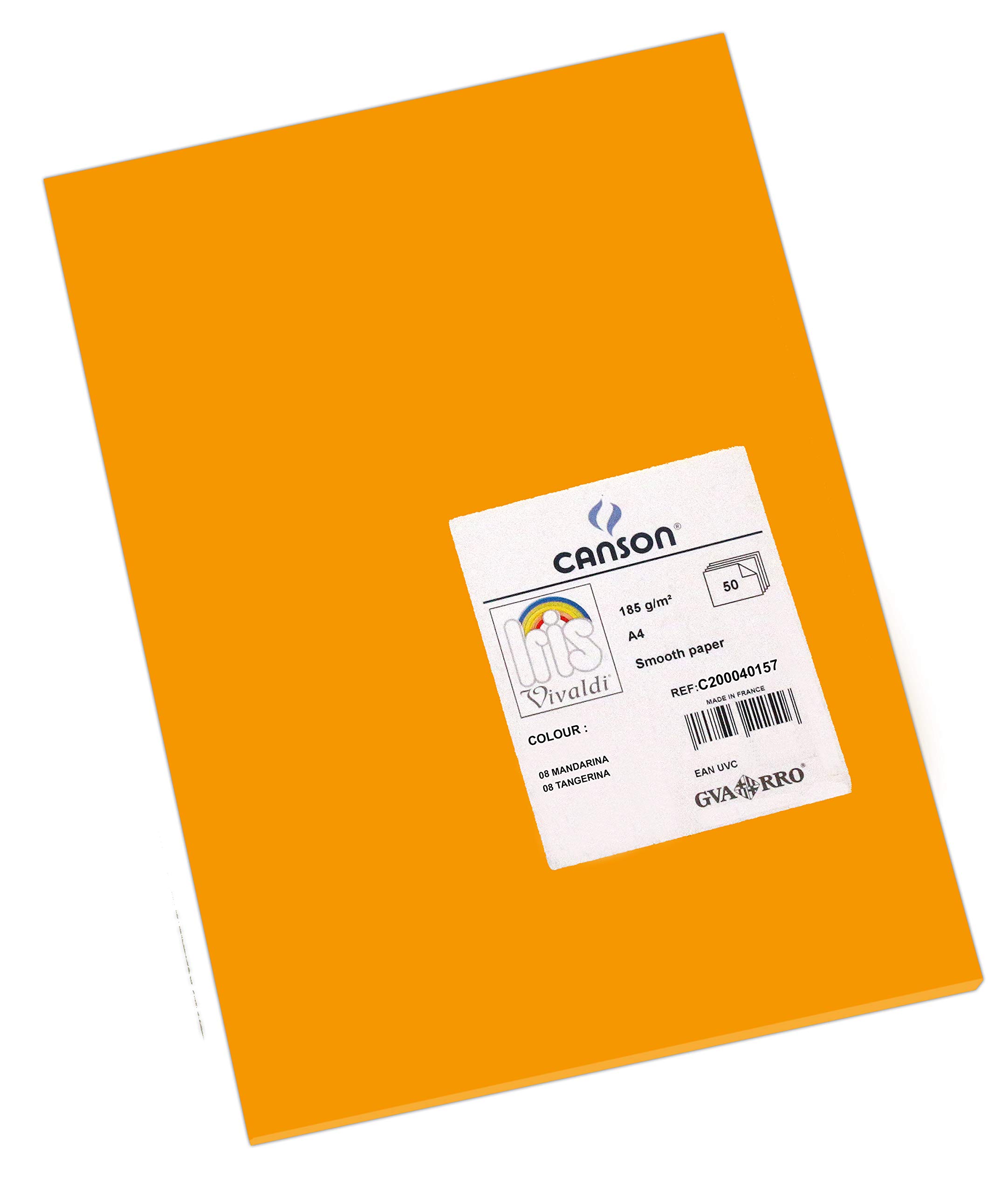 Canson Iris Vivaldi A4 185 GSM Smooth Colour Paper - Clementine (Pack of 50 Sheets)