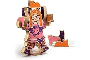 Genuine Fred Crazy CAT Lady Wooden Stacking and Balance Game - 16 Pieces - Fun and Strategic Activity for All Ages
