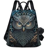 ZENWAWA Women Fashion Backpack - Tribal Blue Owl, Anti Theft Casual Daypack Shoulder Bag Purse for Travel Work 15 inches