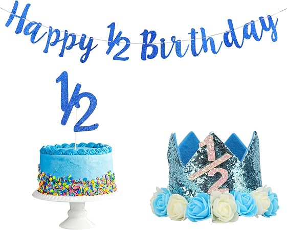 Kauayurk Half Birthday Banner Cake Topper Hat Decorations - Happy 1/2 ...