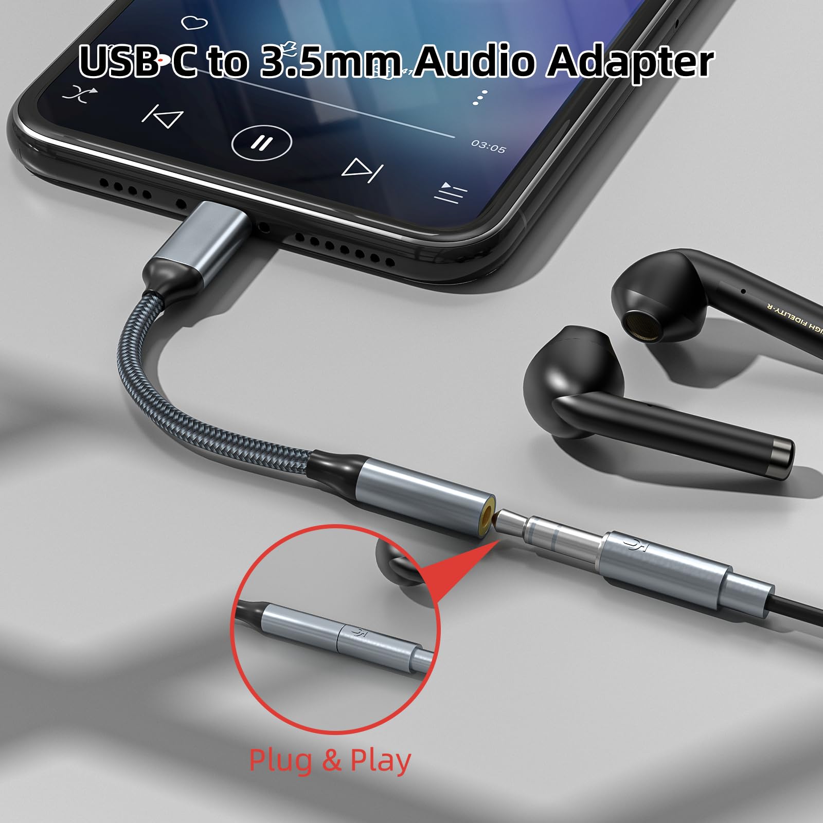USB C to 3.5mm Headphone Jack Adapter(2 Pack), USB-C to Aux Audio Dongle Cable for iPhone 16 Pro Max/16 Pro, 15 Pro Max/15 Pro/15 Plus, Galaxy S23-S21 Ultra, Pixel, iPad Pro, MacBook (Black)