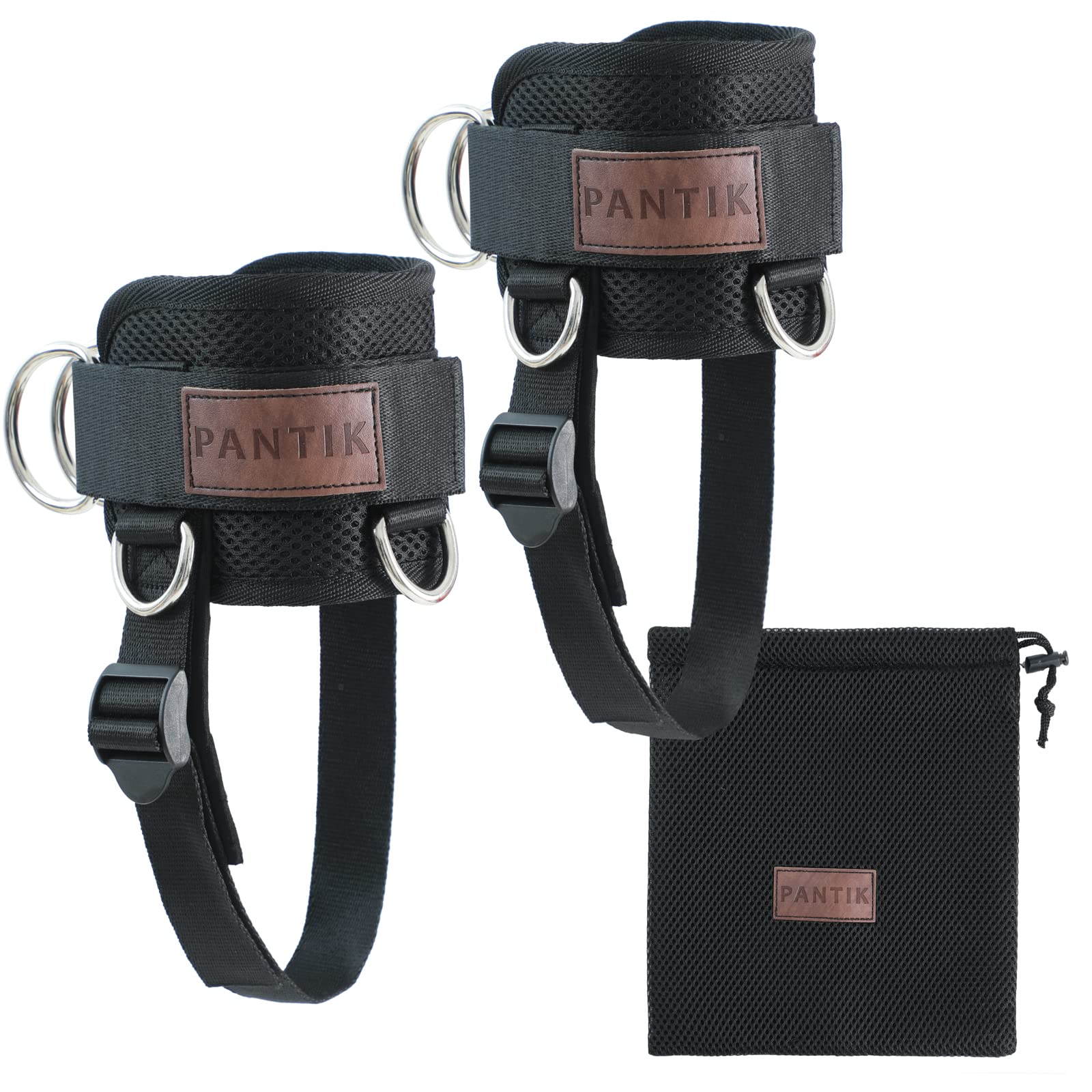 PANTIK Ankle Strap for Cable Machine Adjustable Upgraded Attachments Gym Comfort fit Neoprene Padded Steel Double D-Ring Cuffs Kickbacks, Lift The Butts, Tone Legs, Black