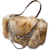 MakeMeChic Women's Faux Fur Hobo Bag Top Handle Fuzzy Shoulder Handbags Plush Square Bags Purse