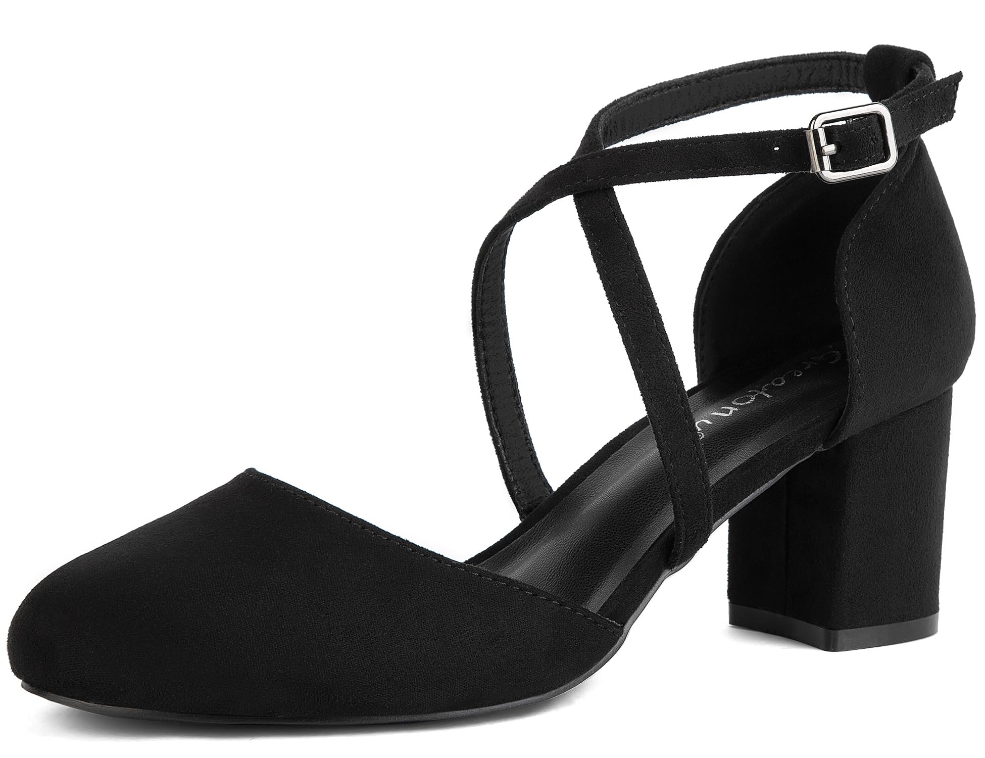 Photo 1 of Greatonu Women's Black Low Block Heeled Dress Pumps Closed Round Toe Cross Strap Wedding Bridal Party Office Shoes Size 6