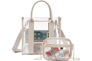 BAVERGE Clear Tote Bag for Stadium Events 2pcs, Clear Purse Stadium Approved Crossbody Bags for Women with Guitar Strap Gold Chain