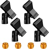 Mic Clips for Stands Set 4 Piece Adjustable Mic Holders with Adapters | Wireless Mic &amp; Clamp for Mic Stands, 5/8 Inch Male to 3/8 Inch Female Adapter Included