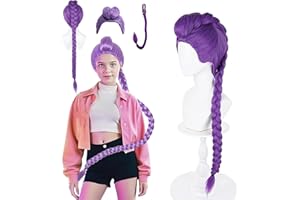 AMZDAMAI Ruml Wig - Children's Purple Braided Wig - KPOOP Cosplay Wig - Purple Braided Wig Set Hairstyle - Perfect for Halloween, Performances, and Parties