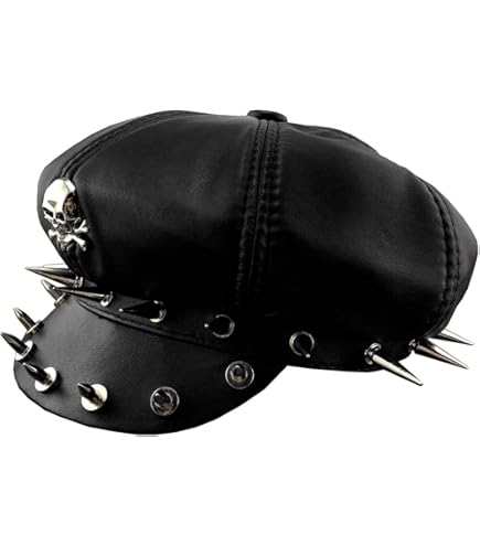 Cool Punk Rock Skull Spike Cap Biker Newsboy Flat Cap Mens Women