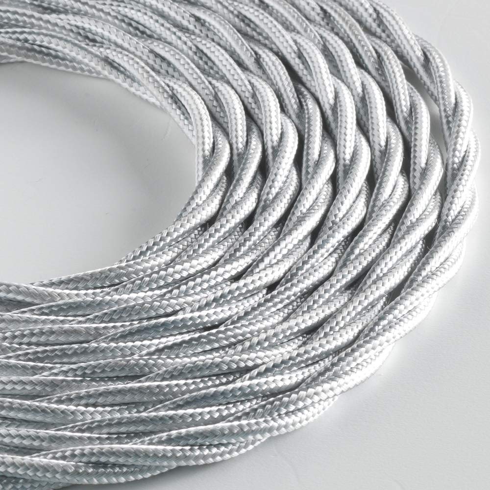 Klartext LUMIÈRE Braided Fabric Cable for Lighting, 3 x 0.75 mm, Glossy White, 5 m. Attention: Ground Cable Included! Maximum Anti-Shock Safety!