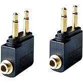 Dual 3.5mm Male to 3.5mm Female Airplane Headphone Adapter Gold Plated (2 Pack)