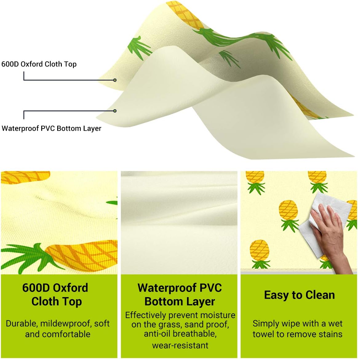 MIU COLOR Large Waterproof Outdoor Picnic Blanket, Sandproof and Waterproof Picnic Blanket Tote for Camping Hiking Grass Travelling (80"x 60" A Pineapple) : Sports & Outdoors