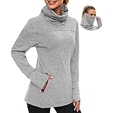 Soneven Women's Running Fleece Sweatshirts Cowl Neck Thermal Pullover Long Sleeve Shirt with Pocket and Neck Gaiter Face Mask