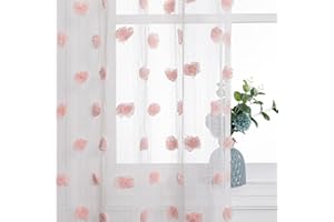 MYSKY HOME Pink Curtains 84 Inch Length for Bedroom Window Panels Pom Pom White Sheer Curtains 84 Inch Long for Living Room Nursery Girls Kids Room Rod Pocket Playroom Dining Room Set of 2 37 x 84 in