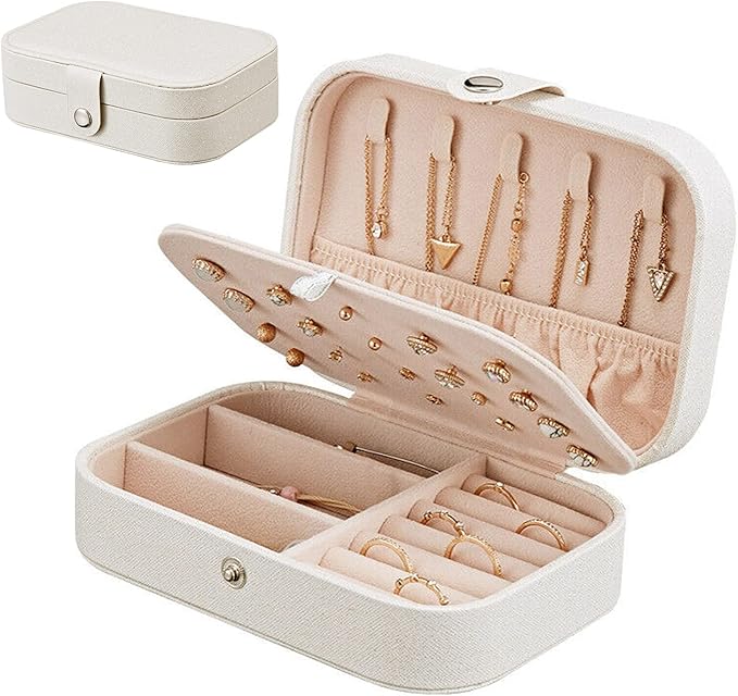 Small Jewelry Box, Mini Jewellery Box Organiser Portable Travel DoubleLayer Jewelry Box Pu