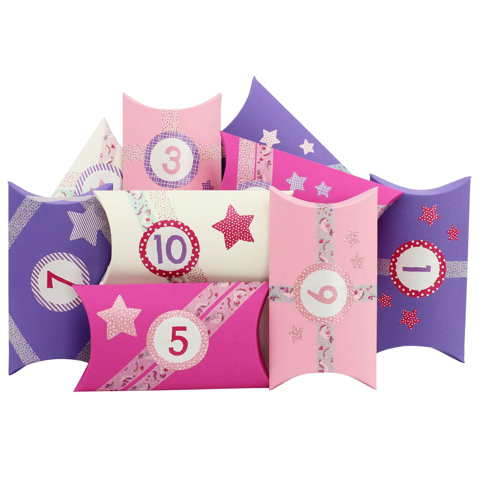 Papierdrachen DIY Advent calendar - with washi tape and number stickers - 24 padded cardboard boxes - unicorn design