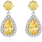 Crysdue Wedding Earrings for Brides, Elegant Cubic Zirconia Teardrop Dangle Bridal Earrings for Women Formal Jewelry