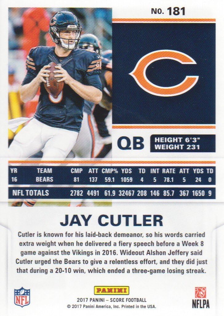 2017 Score Football 181 Jay Cutler Chicago Bears At Amazon S