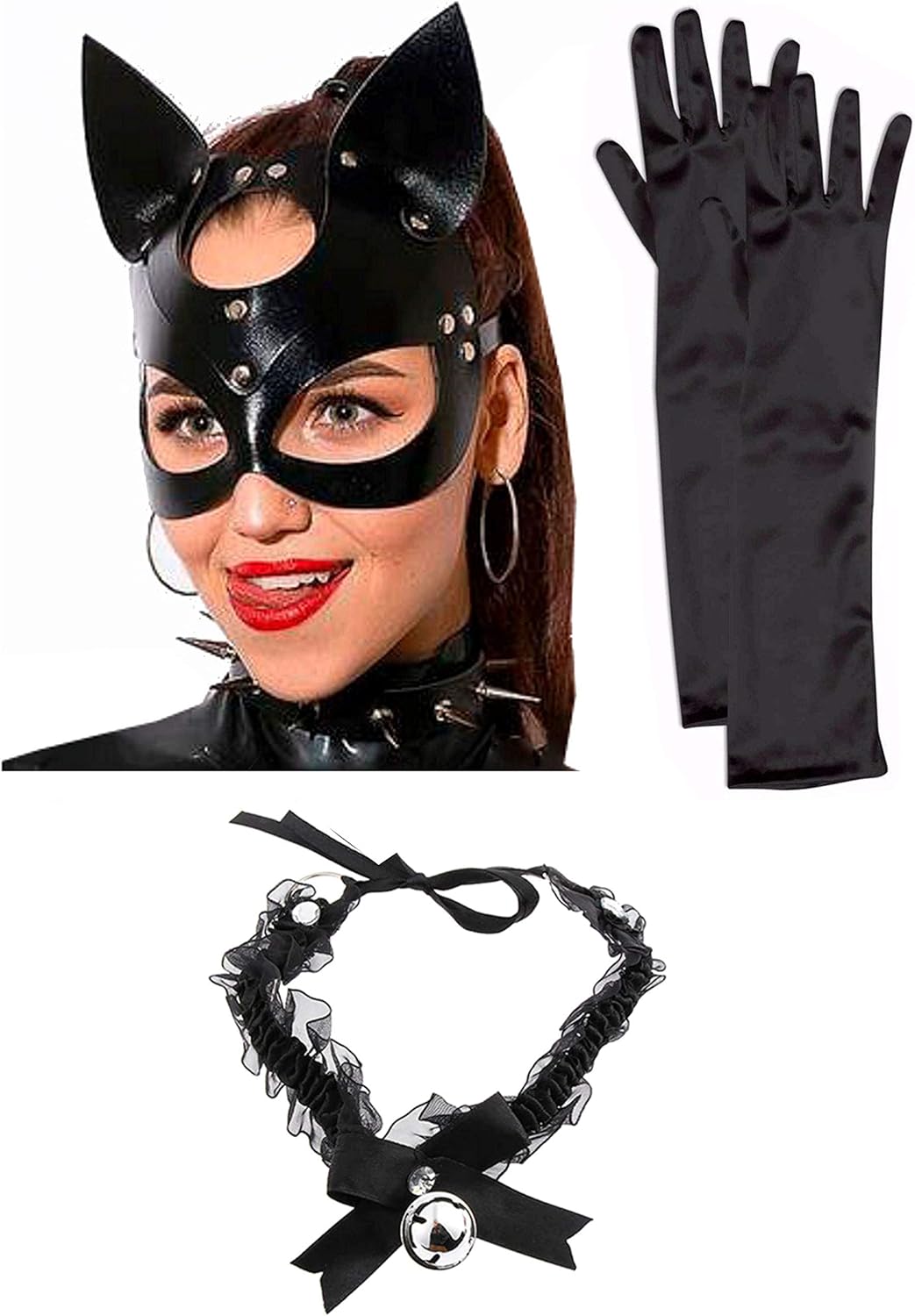 Catwoman Cat Woman Mask Long Gloves Bell Choker Black Amazon.co.uk