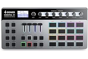 Donner Essential D1 Performance Beat Machine, Step Sequencer& Finger Drum Machine Combined, with LCD Display, 16 RGB Beat Pad