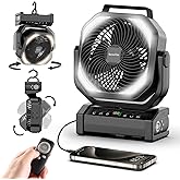 Socool Camping Fan with Light - 20000mAh Rechargeable Battery Fan, 112Hrs Max Run Time, 9 Speeds, Digital Display, Timer, Auto Oscillation, 270° Pivot & Hook for Camping, Power Outage, Hurricane