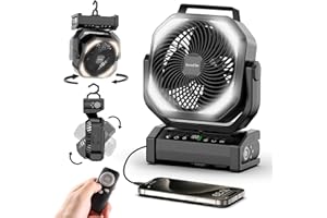 SOCOOL FAN Socool Camping Fan with Light - 20000mAh Rechargeable Battery Fan, 112Hrs Max Run Time, 9 Speeds, Digital Display, Timer, Auto Oscillation, 270° Pivot & Hook for Camping, Power Outage, Hurricane