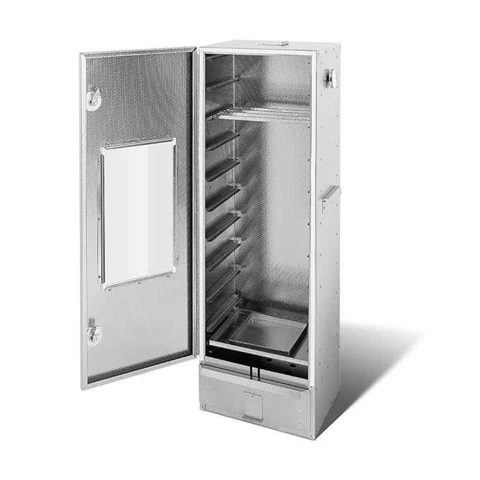 Smoki Räucherofen aus geprägtem Stahl mit Sichtfenster: 120cm hoch.