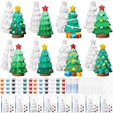 VercanMonth 8 Pcs Christmas Tree Painting Kit Ceramic Figurines with Brush | Unpainted Ceramic Ready to Draw, Paint Your Own Figurines Set, DIY Statues Plaster Craft Activity, Adults Palette Xmas Decor