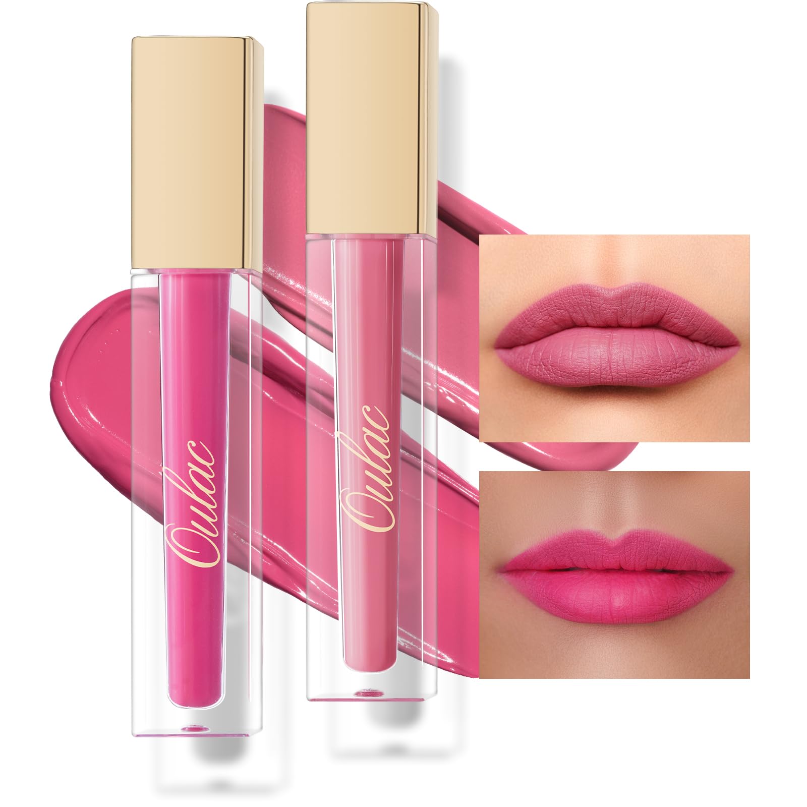 Oulac Matte Liquid Lipstick 2 PCS Set, Long Lasting Lipstick Waterproof Lip Stain, No Transfer, Creamy High Pigmented Formula with Rose Oil, Vegan [M09+M25] — image 1