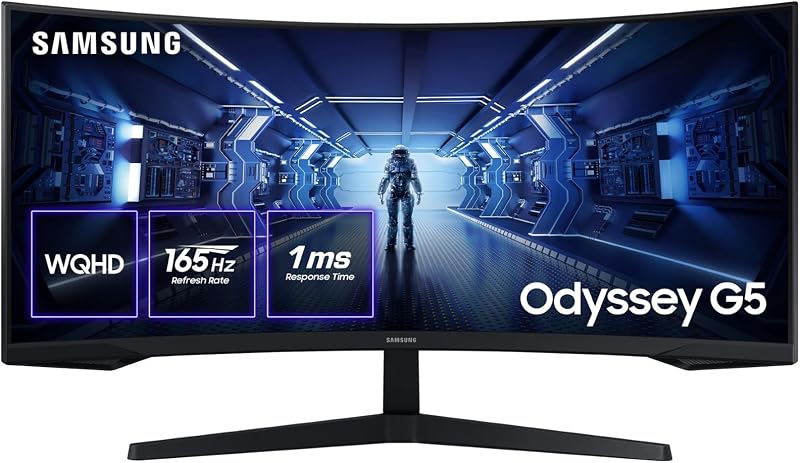 Monitor de jogos samsung lc34g55twwpxen 34" odyssey g5 (3440 x 1440, curvo, taxa de atualização de 165 hz, tempo de resposta de 1 ms, ultra wqhd, amd freesync premium, hdr, preto)