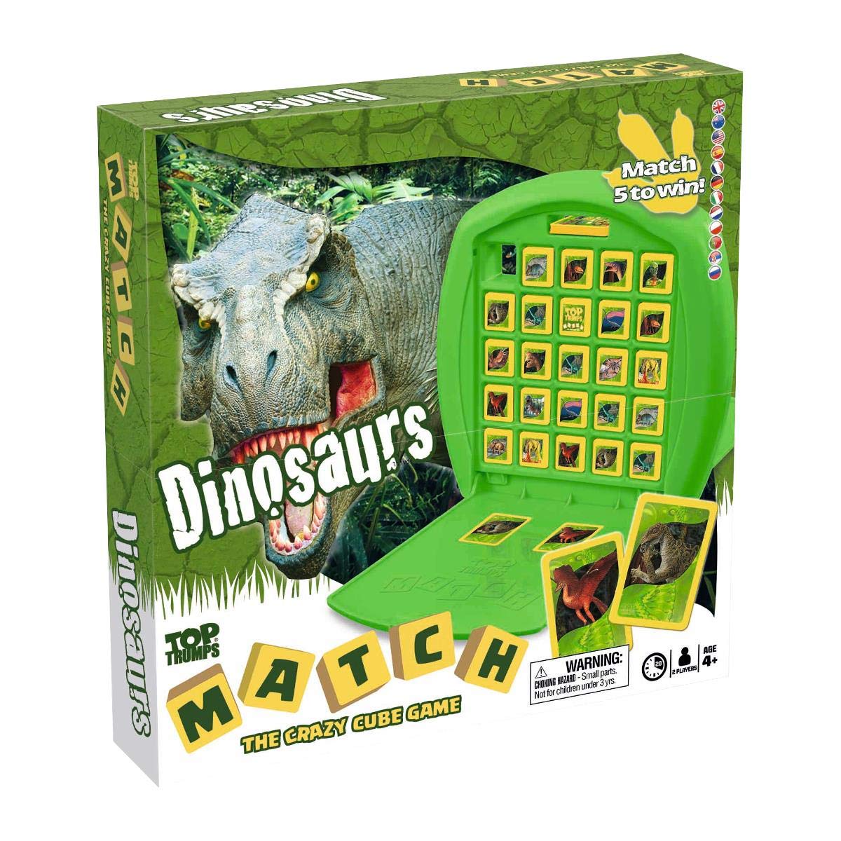 Top Trumps Match Dinosaurs Board Game, Play with T.Rex, Velociraptor and Oviraptor, Race to Match 5 of the same dinosaurs in a row, gift for ages 4 plus