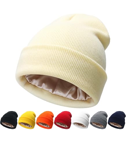 SATINIOR 6 Pcs Winter Satin Lined Hat Silk Lined Beanies  display picture 1
